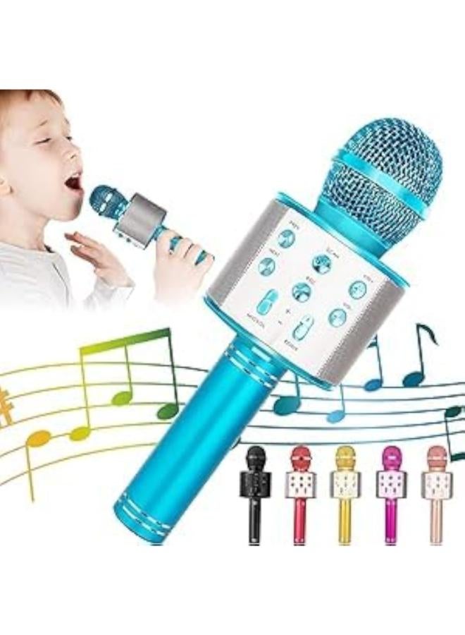 Wireless Bluetooth Karaoke Microphone for Kids,5-in-1Portable Speaker Handheld Karaoke Mic Speaker Player Recorder with Adjustable Remix for Kids Girls Boys Teens Birthday Gift forKids (Blue)