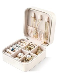 TRAVEL Small Leather Jewelry Organizer, Rings, Earrings, Necklaces, Bracelets, Jewelry Box, Jewelry Storage Box, Cosmetic Box (White)  - Image 1