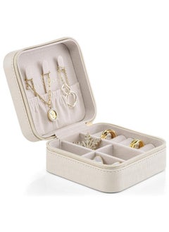 TRAVEL Small Leather Jewelry Organizer, Rings, Earrings, Necklaces, Bracelets, Jewelry Box, Jewelry Storage Box, Cosmetic Box (White)  - Image 2