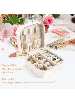 TRAVEL Small Leather Jewelry Organizer, Rings, Earrings, Necklaces, Bracelets, Jewelry Box, Jewelry Storage Box, Cosmetic Box (White)  - Image 3