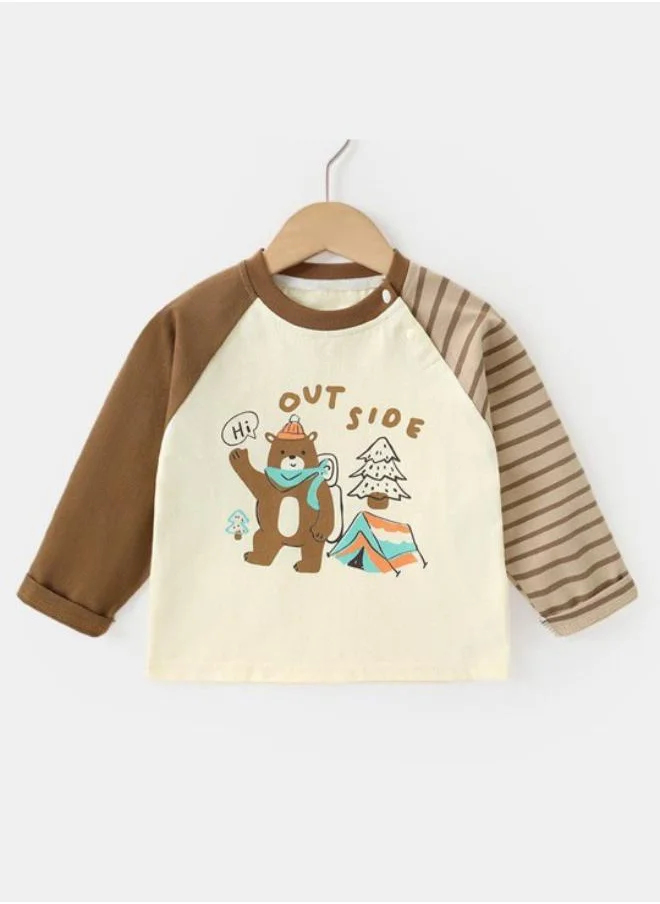 يونيكي White Printed Long Sleeve Crew Neck T-Shirt