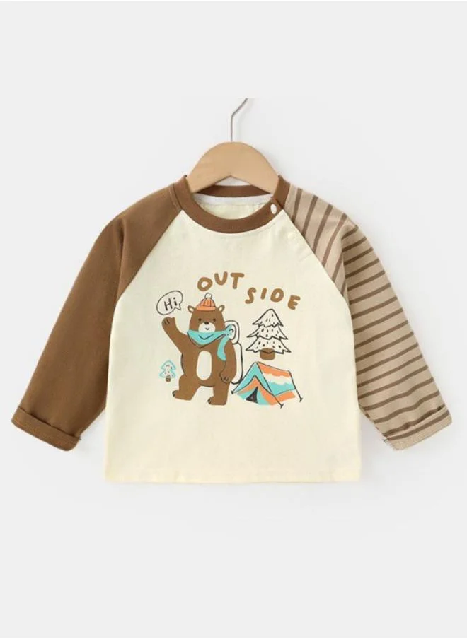 يونيكي White Printed Long Sleeve Crew Neck T-Shirt