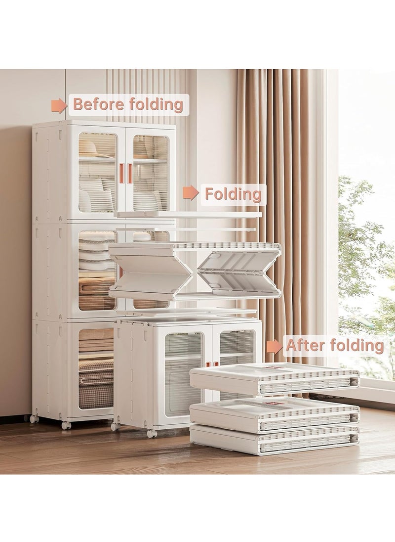 Blueland 3Pcs Double Layer Foldable Storage Box, Extra Large Dual Opening Storage Organizer, Stackable Bins with Lids & Wheels, Clothes Snacks Toys & Books, Collapsible Container for Home Office Outdoor Car  - Image 3