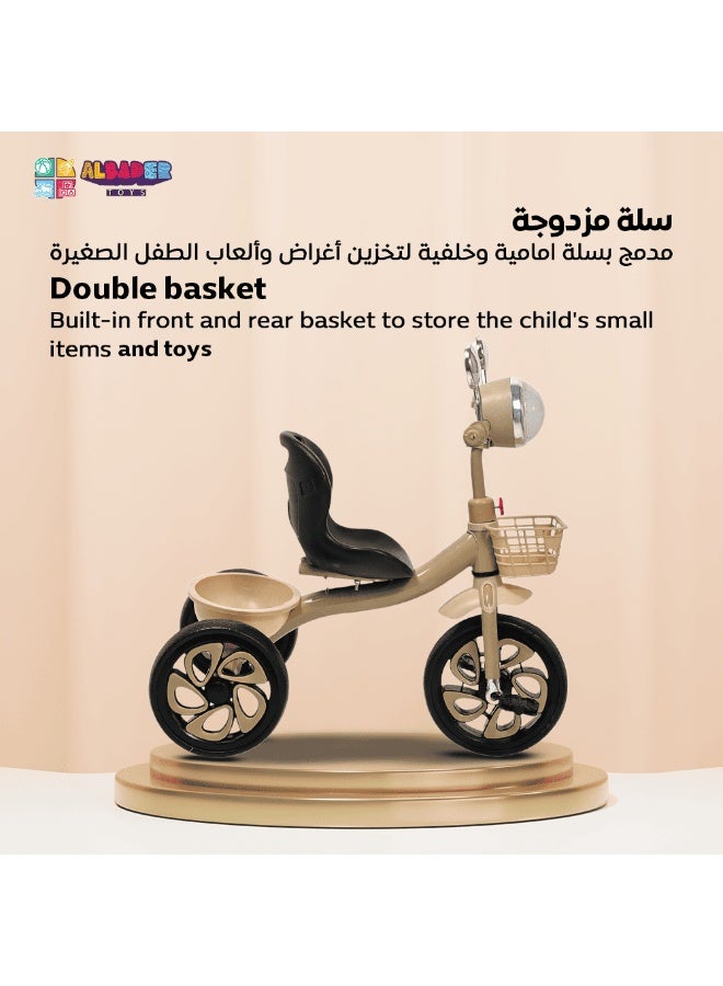 ALBADER Kids Three Wheel Tricycle with Music and Lights, Cartoon Ride On Trike Bike with Storage Basket, Stable Toddler Tricycle for Boys and Girls, Indoor Outdoor Ride On Toy for Kids 2-6 Years - Image 5