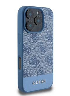 GUESS iPhone 16 Pro Max Case PU 4G Hard Cover with Bottom Stripe Classic Logo / Drop Protection / Extra Shield Protection / Slim back Cover - Blue  - Image 5