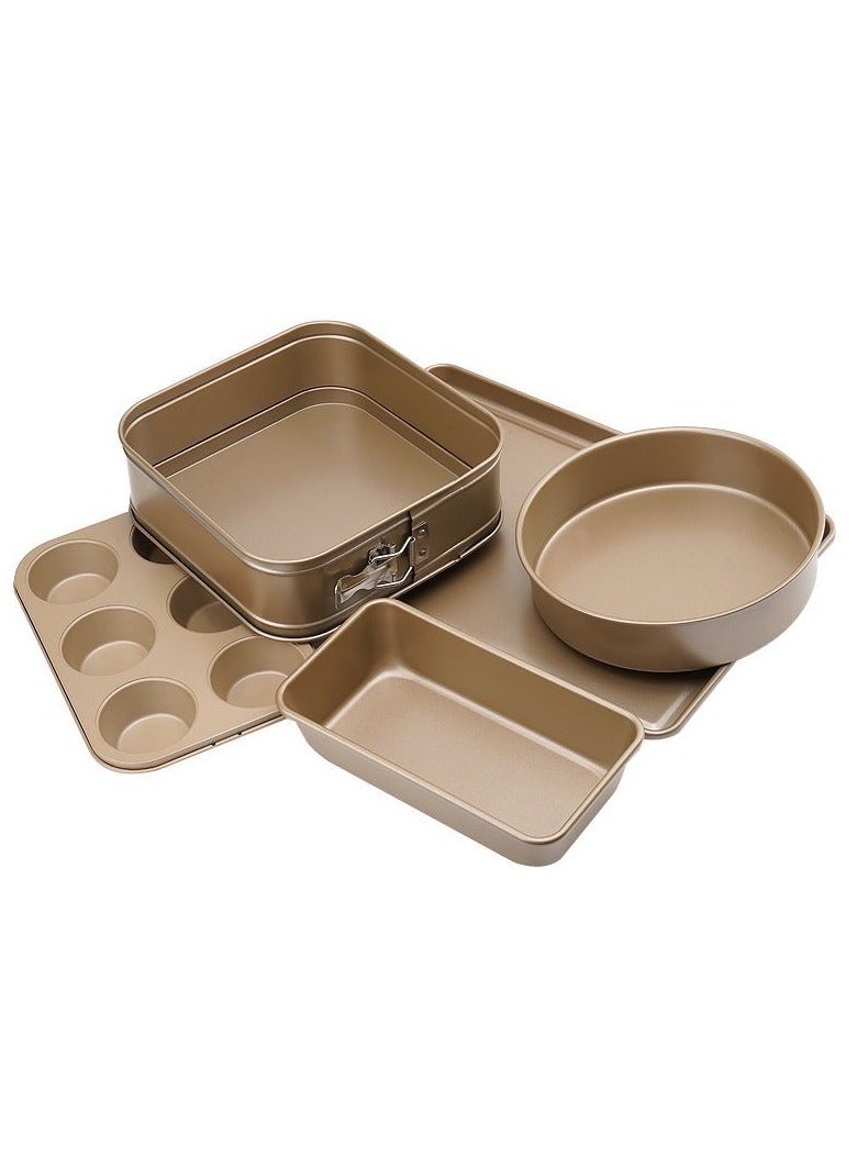 5 Piece Oven Pan Set Made Of Carbon Steel Baking Pan Oven Trays Cake Tray Oven Pan Cake Mold Rose Gold Rose Gold 5-Piece Set - Image 1