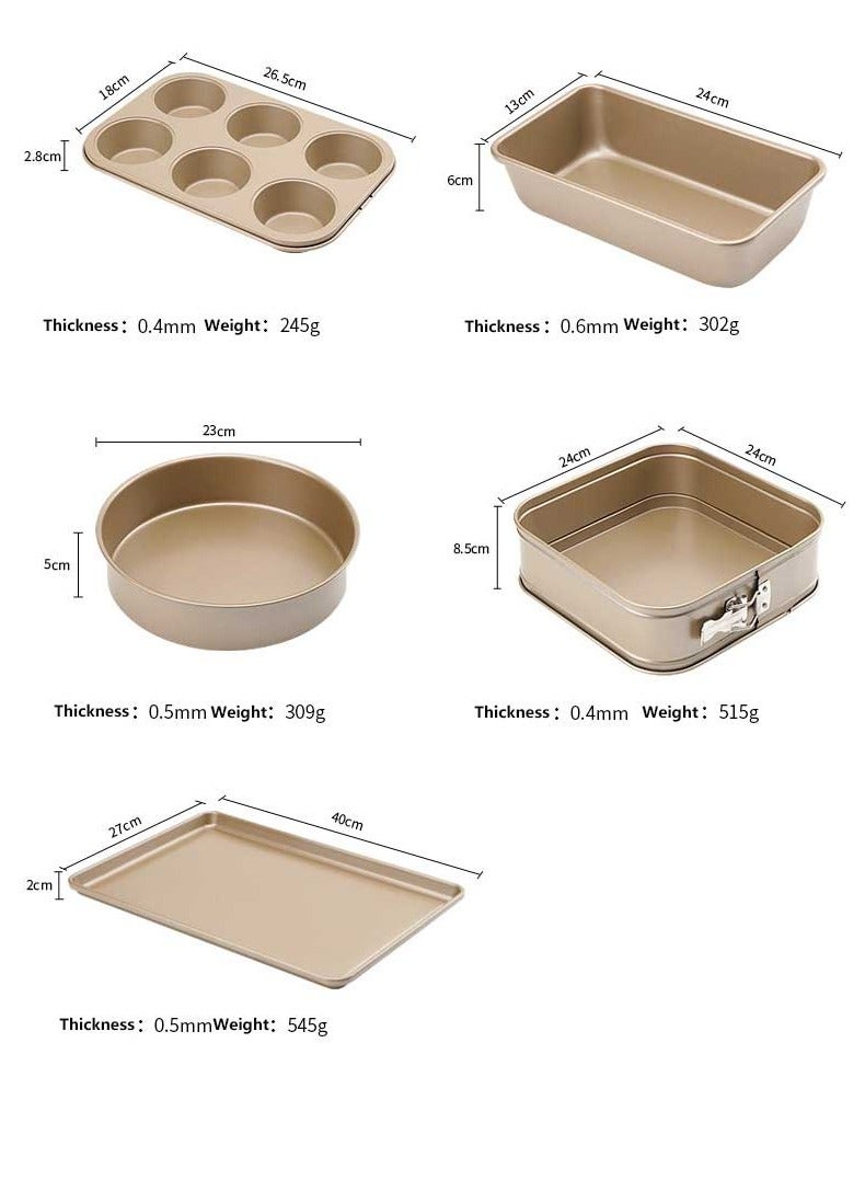 5 Piece Oven Pan Set Made Of Carbon Steel Baking Pan Oven Trays Cake Tray Oven Pan Cake Mold Rose Gold Rose Gold 5-Piece Set - Image 2