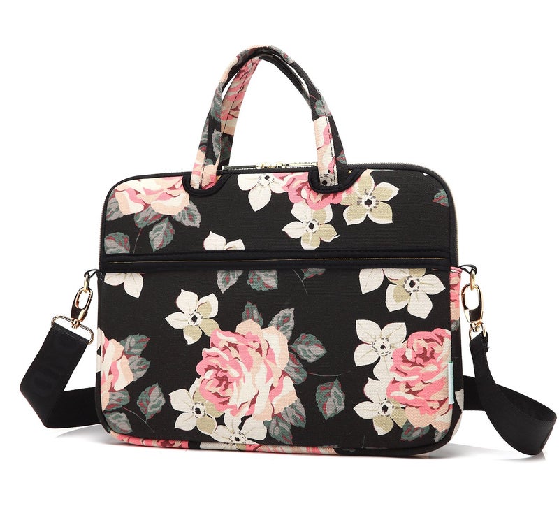 kayond Black Rose Patten water-resistant Laptop Shoulder Messenger Bag Case Sleeve for 12 Inch 13 Inch Laptop - Image 2