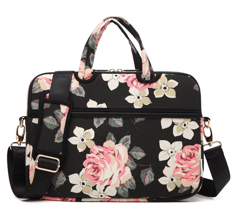 kayond Black Rose Patten water-resistant Laptop Shoulder Messenger Bag Case Sleeve for 12 Inch 13 Inch Laptop - Image 3