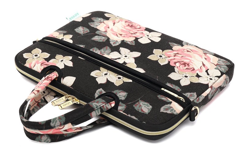 kayond Black Rose Patten water-resistant Laptop Shoulder Messenger Bag Case Sleeve for 12 Inch 13 Inch Laptop - Image 5