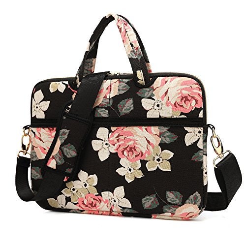 kayond Black Rose Patten water-resistant Laptop Shoulder Messenger Bag Case Sleeve for 12 Inch 13 Inch Laptop - Image 1