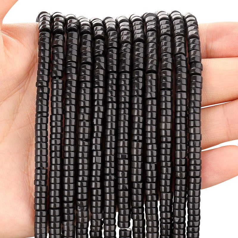 150PCs Natural Black Obsidian Spacer Beads Loose Semi Precious Flat Round Gemstone Heishi Disc Stone Beads for Beading Jewelry Making 4mm2mm 38cm