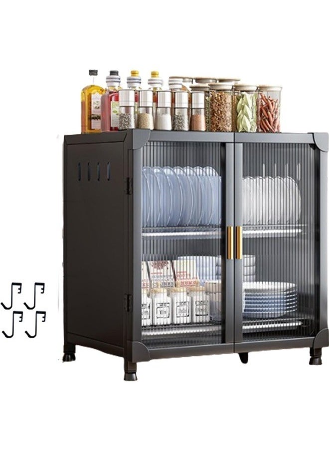 GGEROU Kitchen Pantry Sideboard Countertop Organizer,Freestanding Countertop Storage Cabinet for Dish/Bowl/Console Dining Cupboard, Cupboard Dish Drying Rack Utensil Holder (Black, 2-Tier)  - Image 1