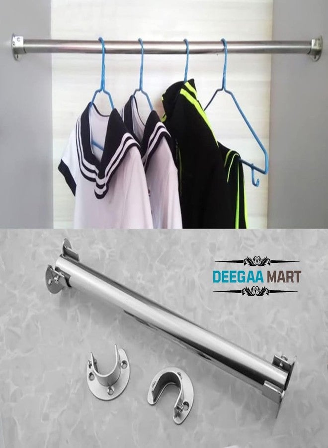 DEEGAA MART مجموعة ديجا مارت المكونة من قطعتين من قواعد قضبان خزانة الملابس المصنوعة من الفولاذ المقاوم للصدأ، ودعامات طرفية شديدة التحمل مع أقواس قضبان خزانة الملابس، وحوامل قضبان ستائر الحمام، مقاس عالمي 25 مم (على شكل حرف U، 4 قطع). - Image 2