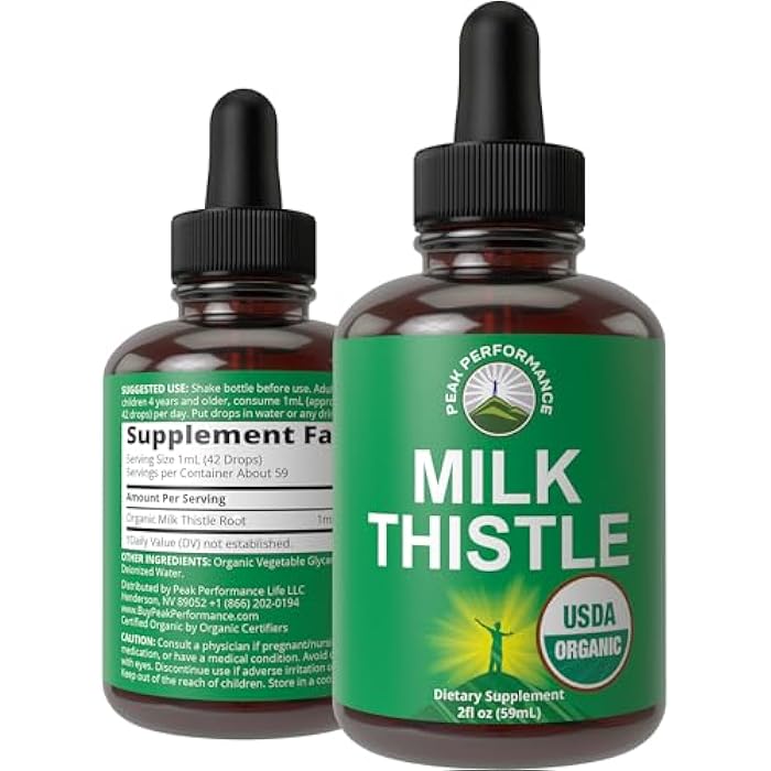 Peak Performance USDA Organic Milk Thistle Extract Vegan Liquid Drops. Liver Detox Herbal Supplement. Zero Sugar, Great for Digestion and A Cleanse. Pure Organic Milk Thistle Tincture Supplements for Women and Men - Image 1