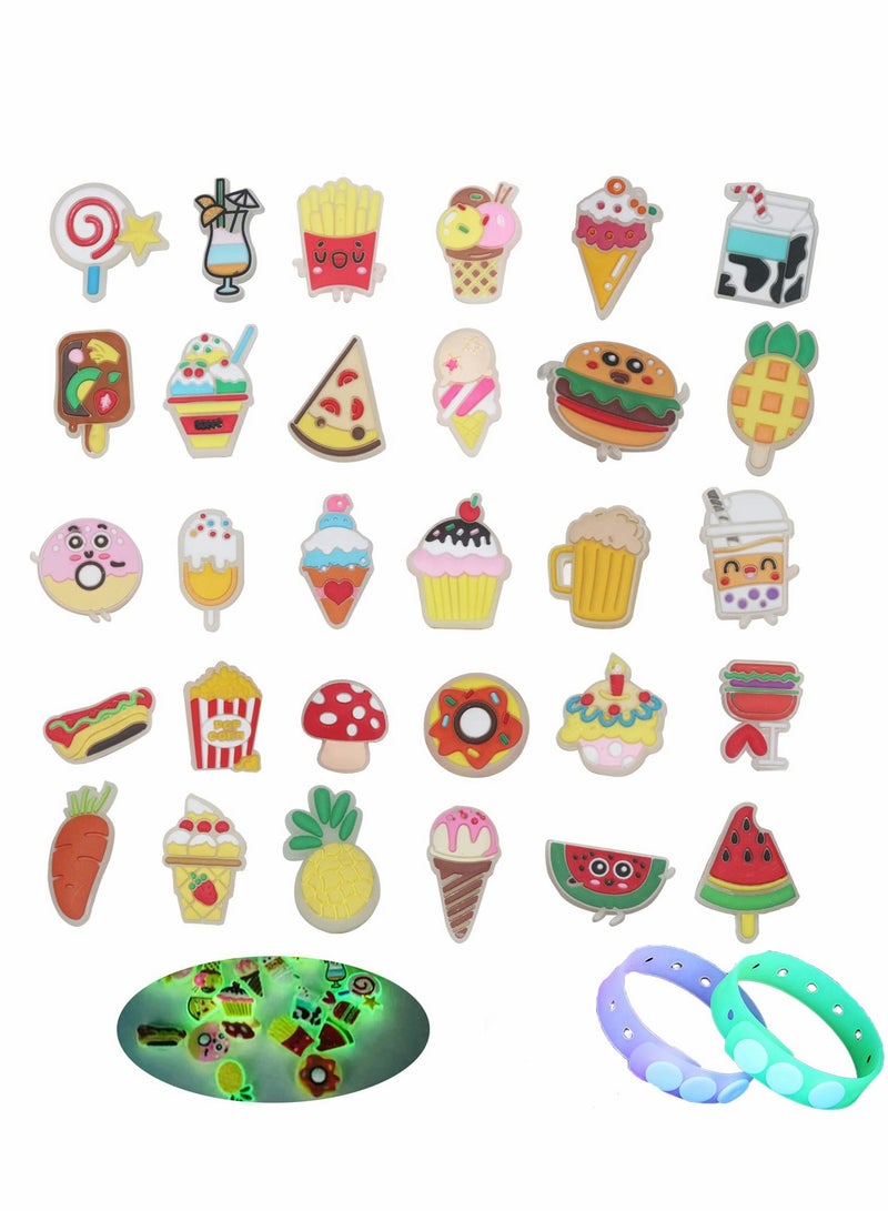 KASTWAVE Crocs Shoe Charms, Crocs Pins, Sandals Buckle Party Birthday Gift, Luminous Charms Bracelet Wristband Decorations for Adult Men Women Kids, 30 Shoe Charms+2 Wristband - Image 1