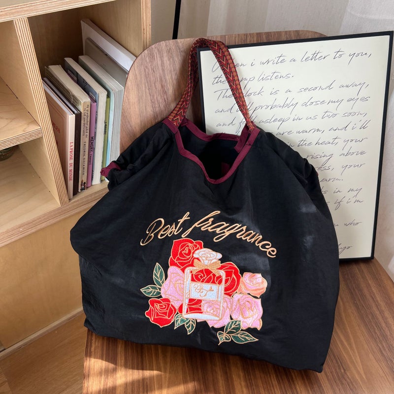 Japanese-Style Ins Shiba Inu Embroidered Eco-Friendly Tote Bag For Women, Large Capacity New Nylon Handbag, Versatile Student Bag For Women - Image 1