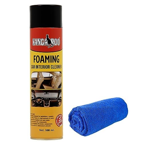 Kangaroo® Foaming Car Interior Cleaner 500 ml with Microfiber Towel || Foam Based Hi-Tech Formula || Waterless Foam Spray Use for Leather seat, Sofa, car roof Cleaner - Image 1