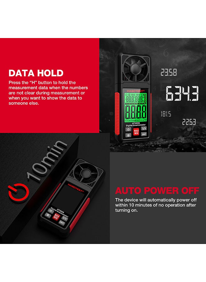 Digital Anemometer 0-12 Beaufort Scale Handheld Wind Speed Meter with Backlight LCD Screen Air Flow Meter