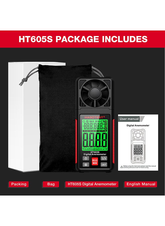 Digital Anemometer 0-12 Beaufort Scale Handheld Wind Speed Meter with Backlight LCD Screen Air Flow Meter