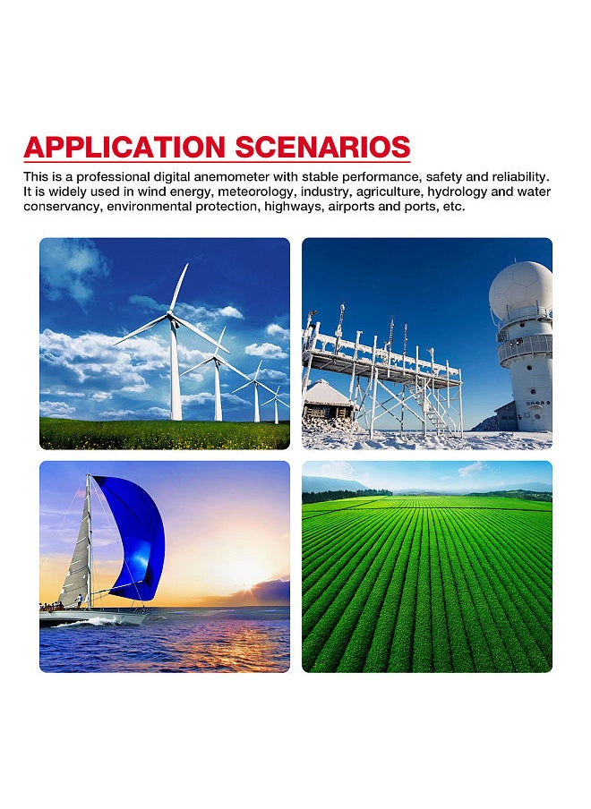 Digital Anemometer 0-12 Beaufort Scale Handheld Wind Speed Meter with Backlight LCD Screen Air Flow Meter