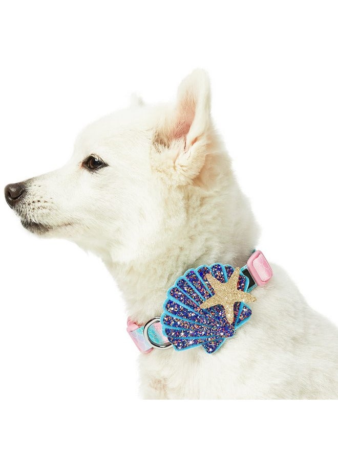 Blueberry Pet Blueberry Pet Summer Sparkle Dog Collar, Adjustable Large, Neck 18"-26", Pink and Blue, Ocean Mermaid Scales Print Nautical Pet Collar with Detachable Seashells Accessory  - Image 2