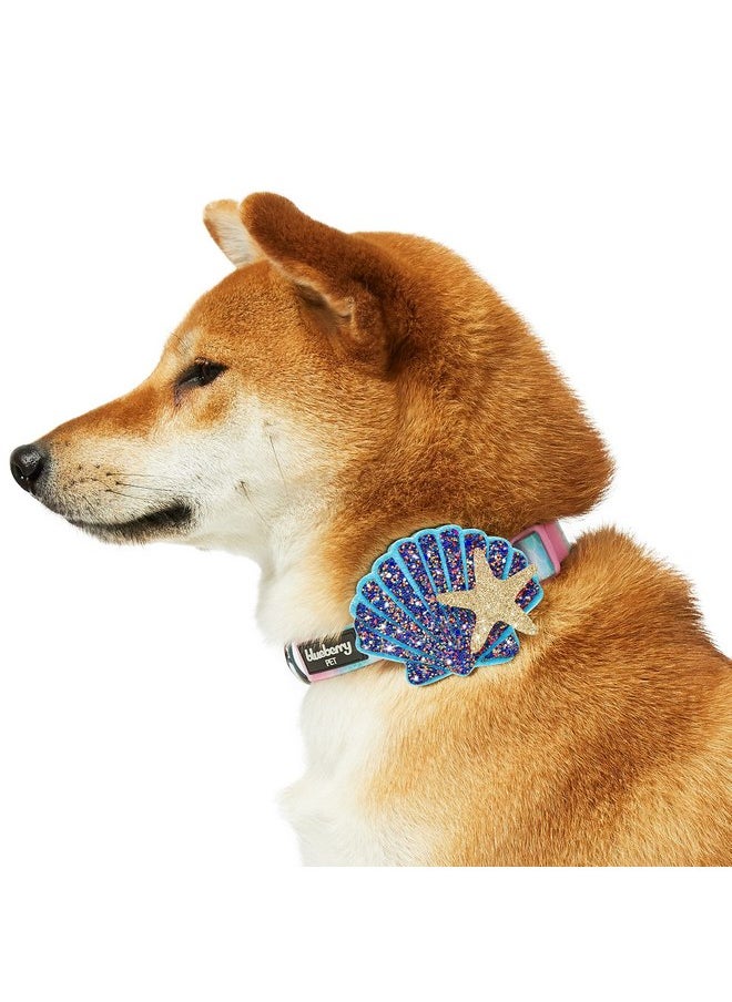 Blueberry Pet Blueberry Pet Summer Sparkle Dog Collar, Adjustable Large, Neck 18"-26", Pink and Blue, Ocean Mermaid Scales Print Nautical Pet Collar with Detachable Seashells Accessory  - Image 3