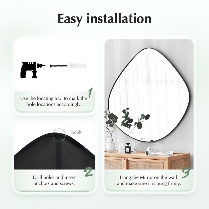 ELEHUME Irregular Wall Mirror Matel Matte Black Framed Wall Mirror for Living Room Bedroom Bathroom Entryway Wall Decor 19.8" L x 19.0" W ELE-005B - Image 5