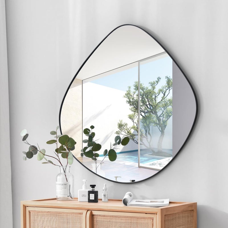 ELEHUME Irregular Wall Mirror Matel Matte Black Framed Wall Mirror for Living Room Bedroom Bathroom Entryway Wall Decor 19.8" L x 19.0" W ELE-005B - Image 2