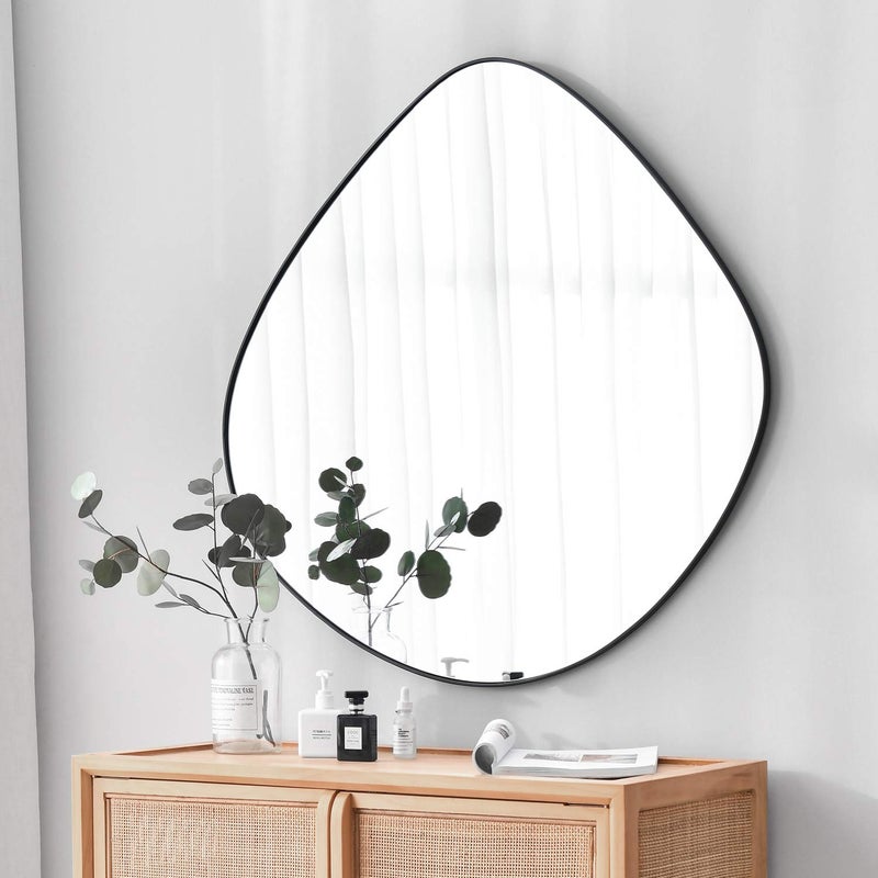 ELEHUME Irregular Wall Mirror Matel Matte Black Framed Wall Mirror for Living Room Bedroom Bathroom Entryway Wall Decor 19.8" L x 19.0" W ELE-005B - Image 1