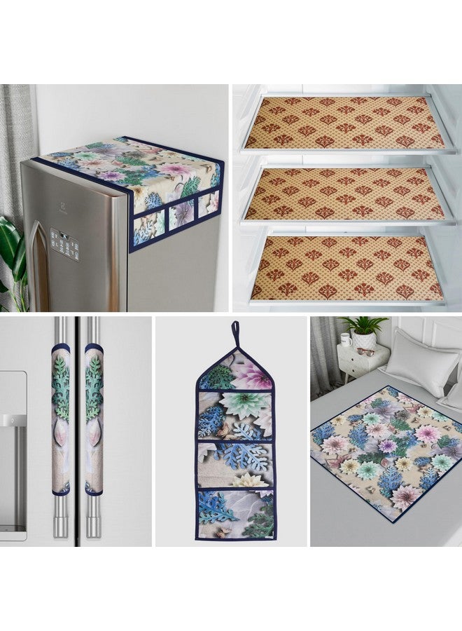 Kuber Industries Kuber Industries Food Mat | Fridge Combo Set | Fridge Mat | Fridge Top Cover | Reversible Bed Server Mat | Sunflower 7 Pcs Fridge Top Combo | Hanging Organizer | Brown  - Image 1