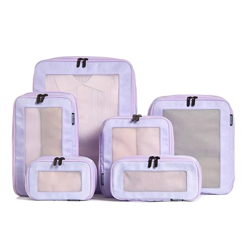 Aerotrunk Compression Packing Cubes for Travel - Luggage Organizer Bags - Double Zipper Packing Cubes for Suitcases (6-Pack, Purple) - Image 1