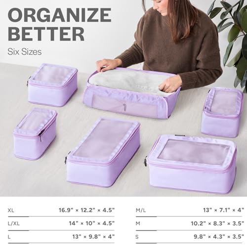 Aerotrunk Compression Packing Cubes for Travel - Luggage Organizer Bags - Double Zipper Packing Cubes for Suitcases (6-Pack, Purple) - Image 3