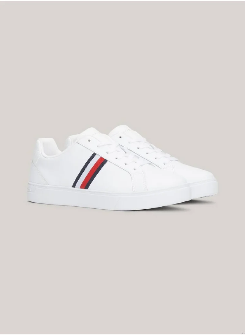 TOMMY HILFIGER Women's Essential Tape Leather Court Trainers -  Leather upper, White