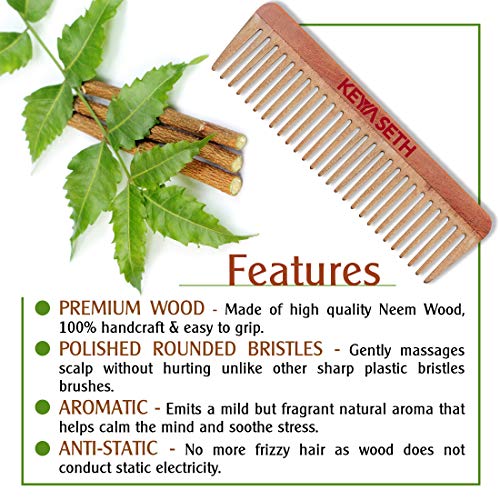 KEYA SETH AROMATHERAPY, DEVICE OF DROP KEYA SETH AROMATHERAPY Neem Wooden Comb Wide Tooth for Hair Growth for Men & Women All Purpose Large Size Perfect Hair Setter.(Pack of 2) - Image 4