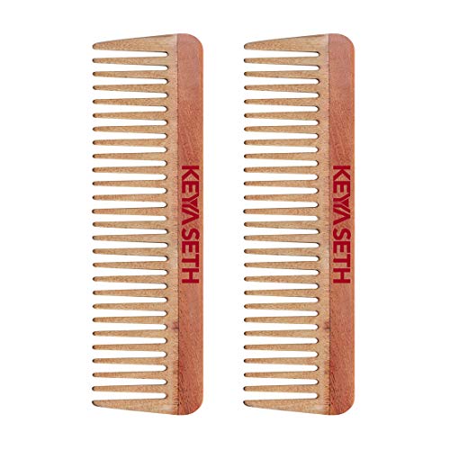 KEYA SETH AROMATHERAPY, DEVICE OF DROP KEYA SETH AROMATHERAPY Neem Wooden Comb Wide Tooth for Hair Growth for Men & Women All Purpose Large Size Perfect Hair Setter.(Pack of 2) - Image 1