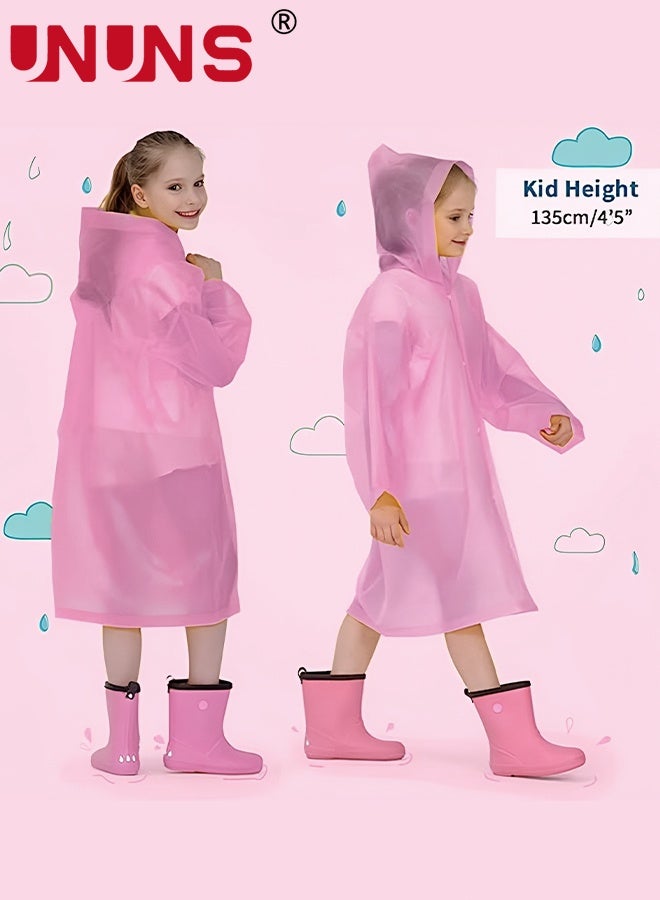 UNUNS Kids Raincoat,2 Pcs Kids Waterproof Thick Rain Ponchos For Kids,Reusable Emergency Rain Coats For Boys Girls,Kids Snow Rainwear Jacket with Hood and Drawstring,Portable EVA Rain Jacket,Light Pink - Image 5