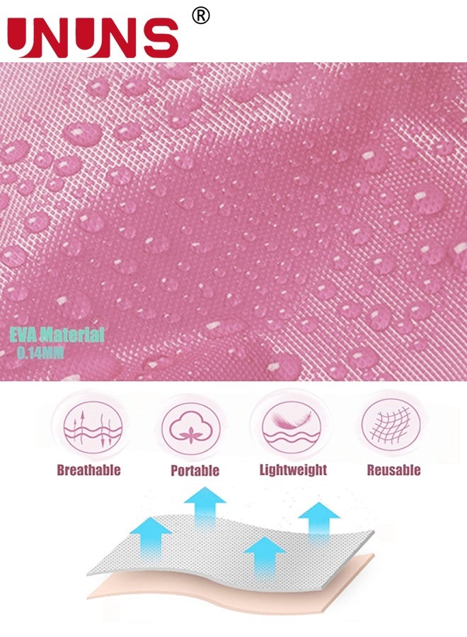 UNUNS Kids Raincoat,2 Pcs Kids Waterproof Thick Rain Ponchos For Kids,Reusable Emergency Rain Coats For Boys Girls,Kids Snow Rainwear Jacket with Hood and Drawstring,Portable EVA Rain Jacket,Light Pink - Image 3