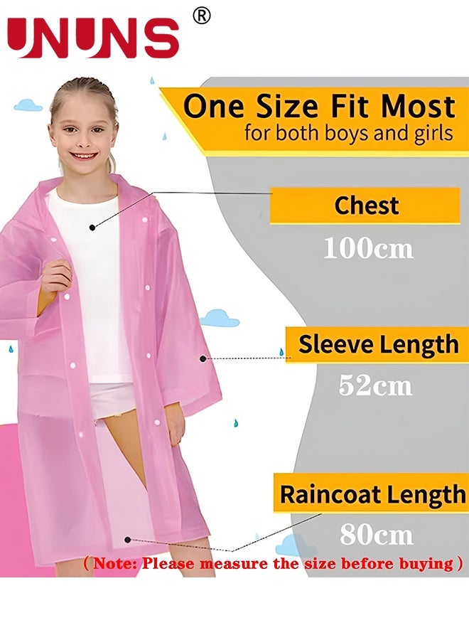 UNUNS Kids Raincoat,2 Pcs Kids Waterproof Thick Rain Ponchos For Kids,Reusable Emergency Rain Coats For Boys Girls,Kids Snow Rainwear Jacket with Hood and Drawstring,Portable EVA Rain Jacket,Light Pink - Image 4