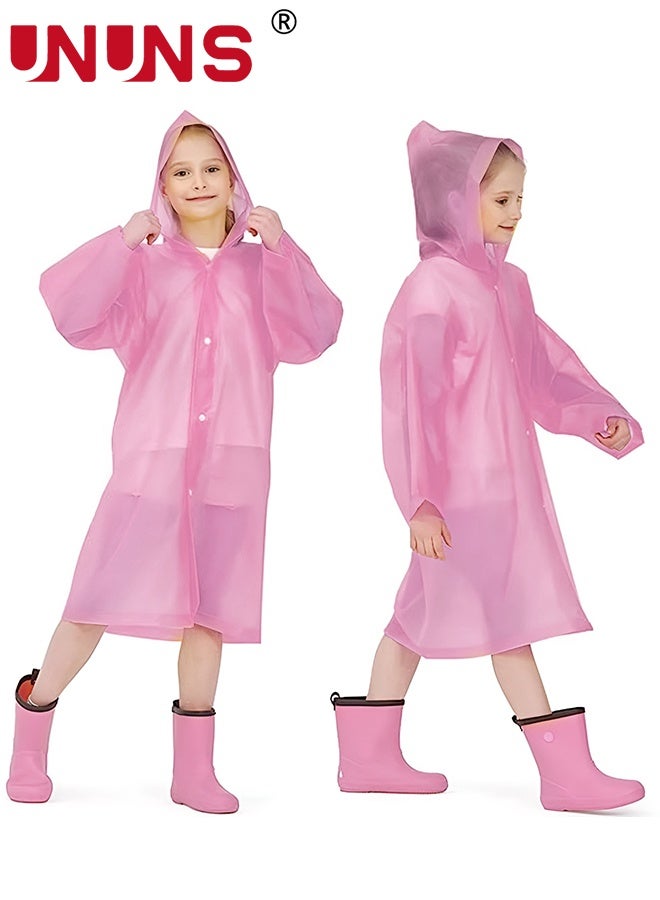 UNUNS Kids Raincoat,2 Pcs Kids Waterproof Thick Rain Ponchos For Kids,Reusable Emergency Rain Coats For Boys Girls,Kids Snow Rainwear Jacket with Hood and Drawstring,Portable EVA Rain Jacket,Light Pink - Image 1