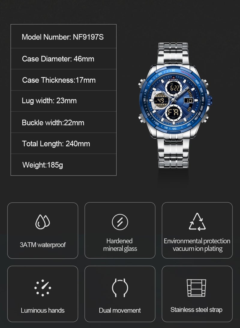نافيفورس ساعات الأصلية للرجال، ساعة كرونوغراف رياضية فاخرة مقاومة للماء، ساعة كوارتز رقمية - Image 5