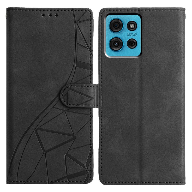 HuHa Protective Cover For Motorola Moto G75 5G Triangles Embossed Leather Phone Case(Black) - Image 1