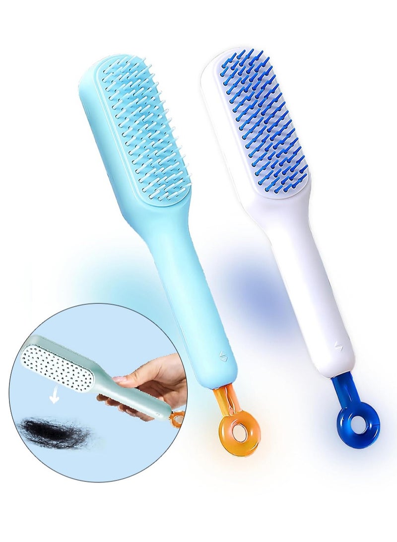 2PCS Self Cleaning Cleaning Hair Brush Anti Self Static Soft Massage Hair Comb Salon Hairbrush Easy Clean for All Hair Types - Image 1