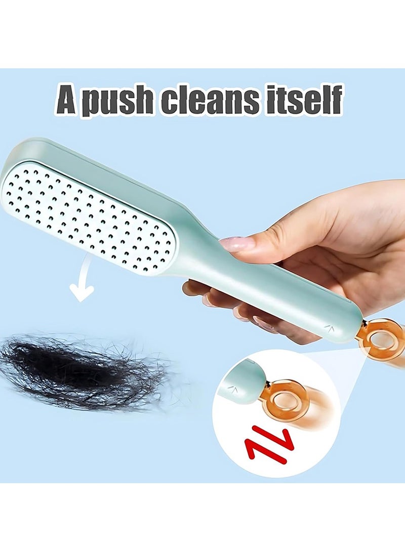 2PCS Self Cleaning Cleaning Hair Brush Anti Self Static Soft Massage Hair Comb Salon Hairbrush Easy Clean for All Hair Types - Image 2