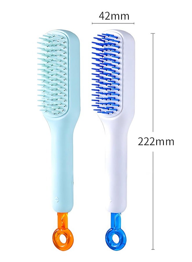 2PCS Self Cleaning Cleaning Hair Brush Anti Self Static Soft Massage Hair Comb Salon Hairbrush Easy Clean for All Hair Types - Image 3