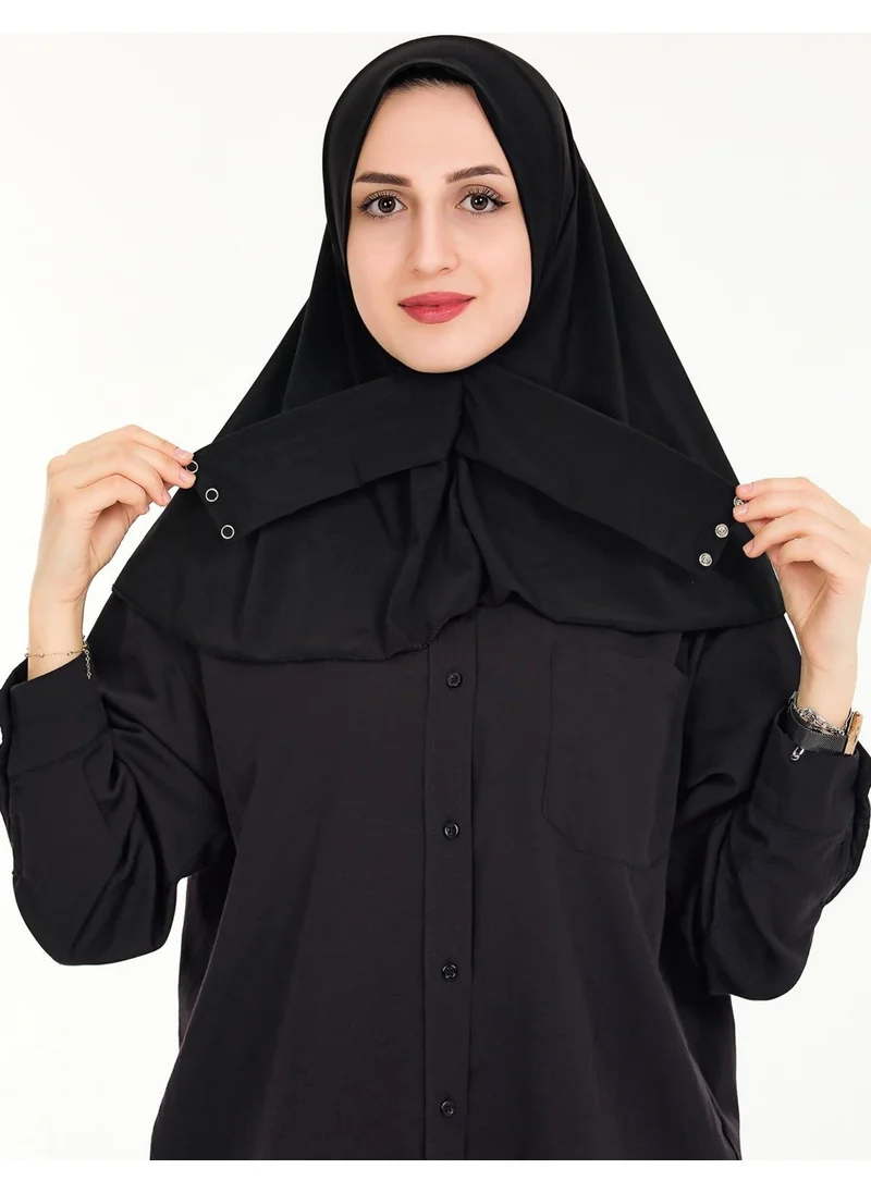 Sensu Women's Hijab Ready Snap Hijab Bonnet Shawl - BLACK