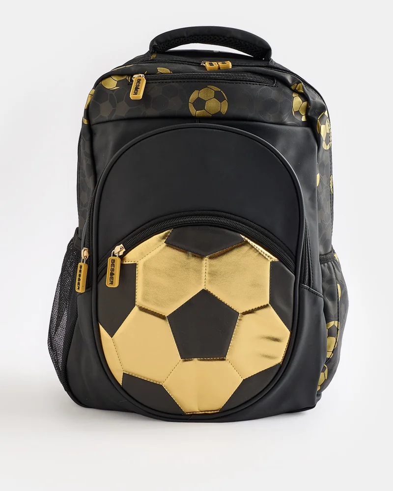 Redtag Black And Gold Football Teen Backpack (18 Inch)