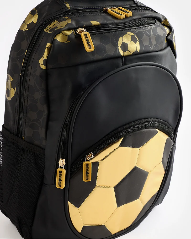 Redtag Black And Gold Football Teen Backpack (18 Inch)
