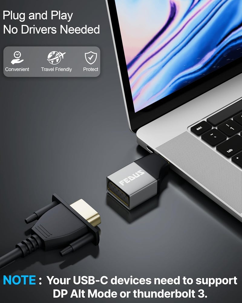 FEDUS USB C to VGA Adapter 1080P@60Hz Type C Male to VGA Female Adapter Converter Cable Thunderbolt to VGA Adapter Compatible with IPhone15, MacBook Pro/Air, iPad, Dell XPS, Surface Book, Pixelbook - Image 3