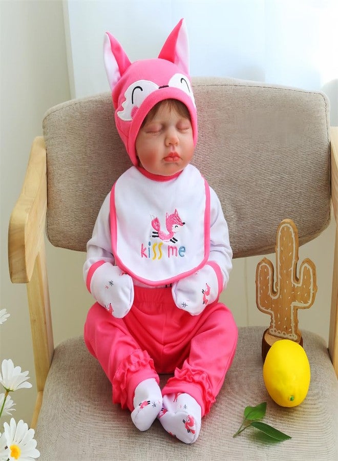 MAIHAO Reborn Baby Dolls Clothes Little Fox Outfit for 17-24 Inch Reborn Newborn Baby Dolls Clothes Accessories with Hat, Bib, Gloves and Socks Baby Clothing 6pcs Set - Image 4